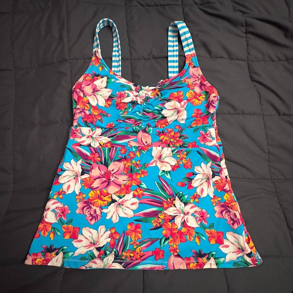 Lands' End Reversible V-Neck Tankini Swim Top - Size: Extra Small Long - NWT